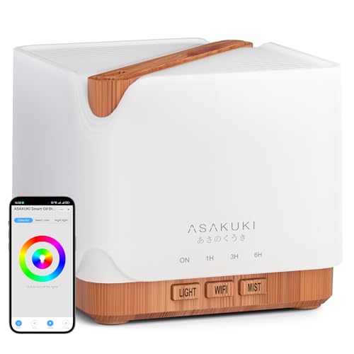 ASAKUKI 700 ml Premium Essential Oil Diffuser, 5 in 1 Ultrasonic Aromatherapy Fragrant Oil Vaporizer Humidifier, Timer and Auto-Off Safety Switch, 7 LED Light Colors, Valentine's Day Gift