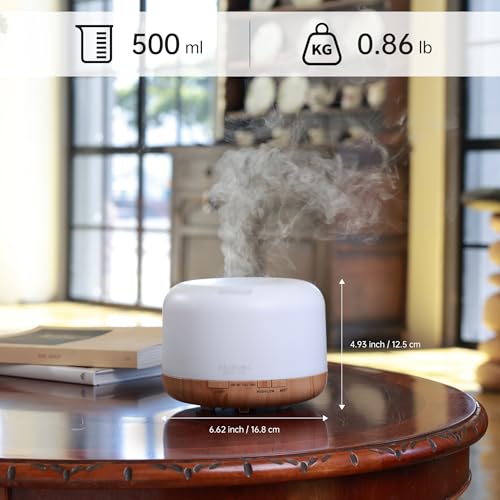 ASAKUKI Essential Oil Diffuser 500ml, Ultrasonic Aromatherapy Humidifier with Remote Control, 7 LED Colors, Timer & Auto-Off, Large Room Diffuser Valentine's Gift (Yellow)