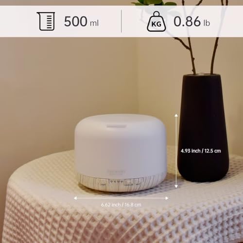 ASAKUKI Essential Oil Diffuser 500ml, Ultrasonic Aromatherapy Humidifier with Remote Control, 7 LED Colors, Timer & Auto-Off, Large Room Diffuser Valentine's Gift (Yellow)