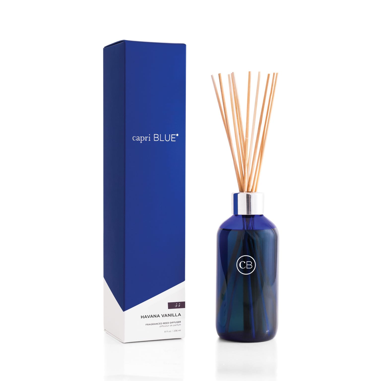 Capri Blue Volcano Reed Diffuser Set - Includes Reed Diffuser Sticks, Fragrance Oil, and Glass Bottle - Luxury Scented Room Fresheners - Cobalt Blue (8 fl oz)
