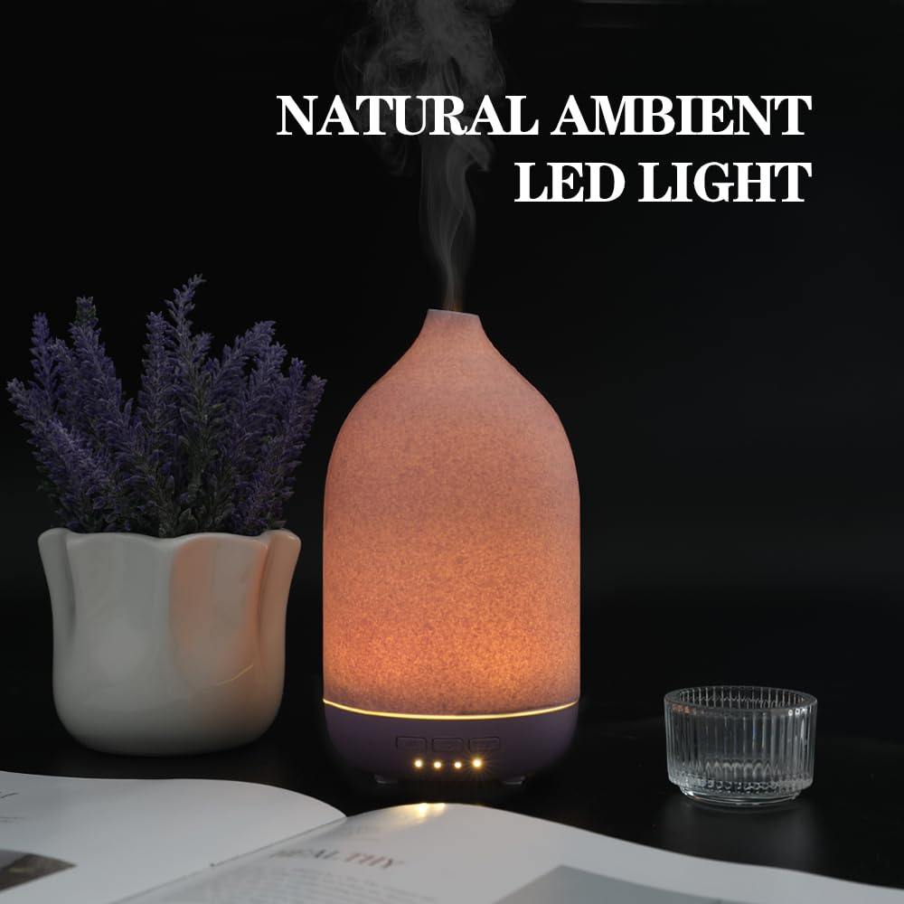 Essential Oil Diffusers, Aromatherapy Diffuser for Essential Oils, 100ml Ceramic Oil Diffusers for Large Room - 5 Timers, Warm Ambient Light, Auto-Off