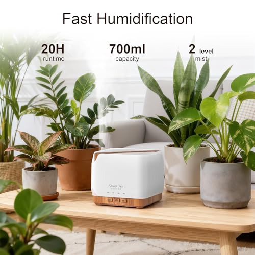 ASAKUKI 700 ml Premium Essential Oil Diffuser, 5 in 1 Ultrasonic Aromatherapy Fragrant Oil Vaporizer Humidifier, Timer and Auto-Off Safety Switch, 7 LED Light Colors, Valentine's Day Gift