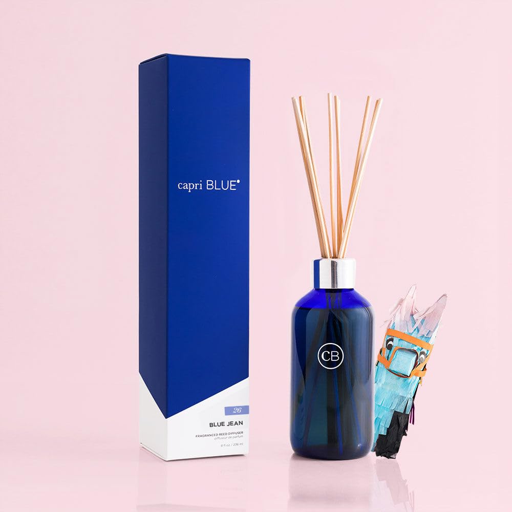 Capri Blue Volcano Reed Diffuser Set - Includes Reed Diffuser Sticks, Fragrance Oil, and Glass Bottle - Luxury Scented Room Fresheners - Cobalt Blue (8 fl oz)