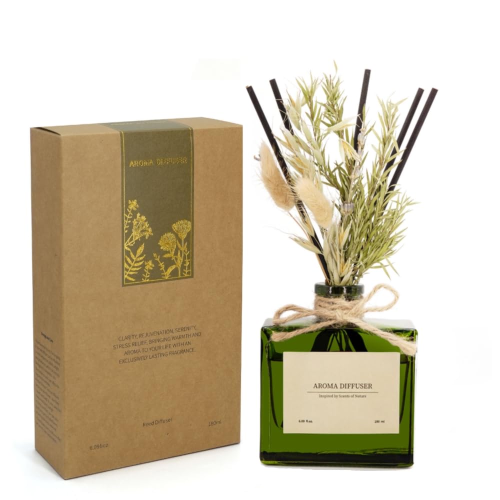 Reed Diffuser, 4 oz Earthy Sandalwood Scent Diffuser with 7 Sticks, Long Lasting Reed diffusers for Home, Elegant Fragrance for Bathroom Bedroom Office Decor, Air Fresh