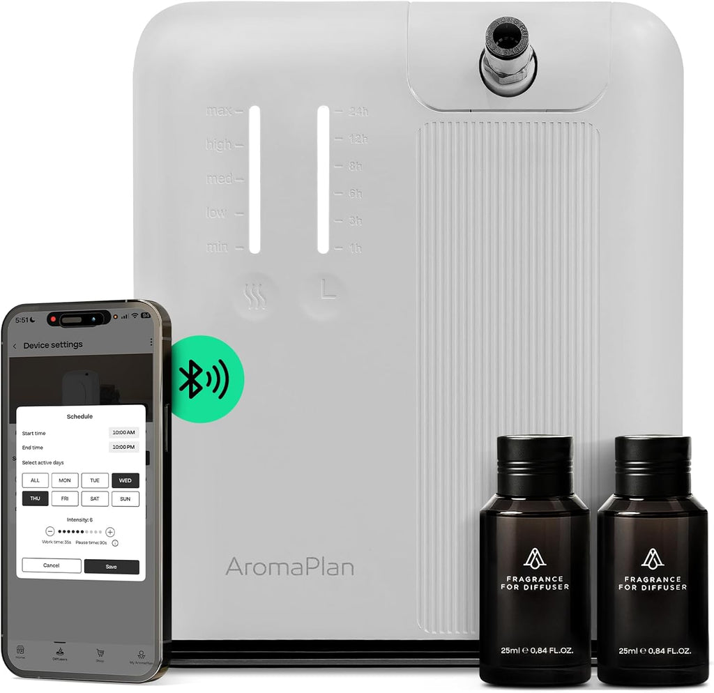 AromaPlan 5 Star Collection Cold Air Scent Diffuser, Whole House (2 Scents Included)- Waterless Smart Aroma, Scent &Time Adjust., App Control, HVAC | Home, Commercial, Hotel | Large Room, 2,000 sq.ft