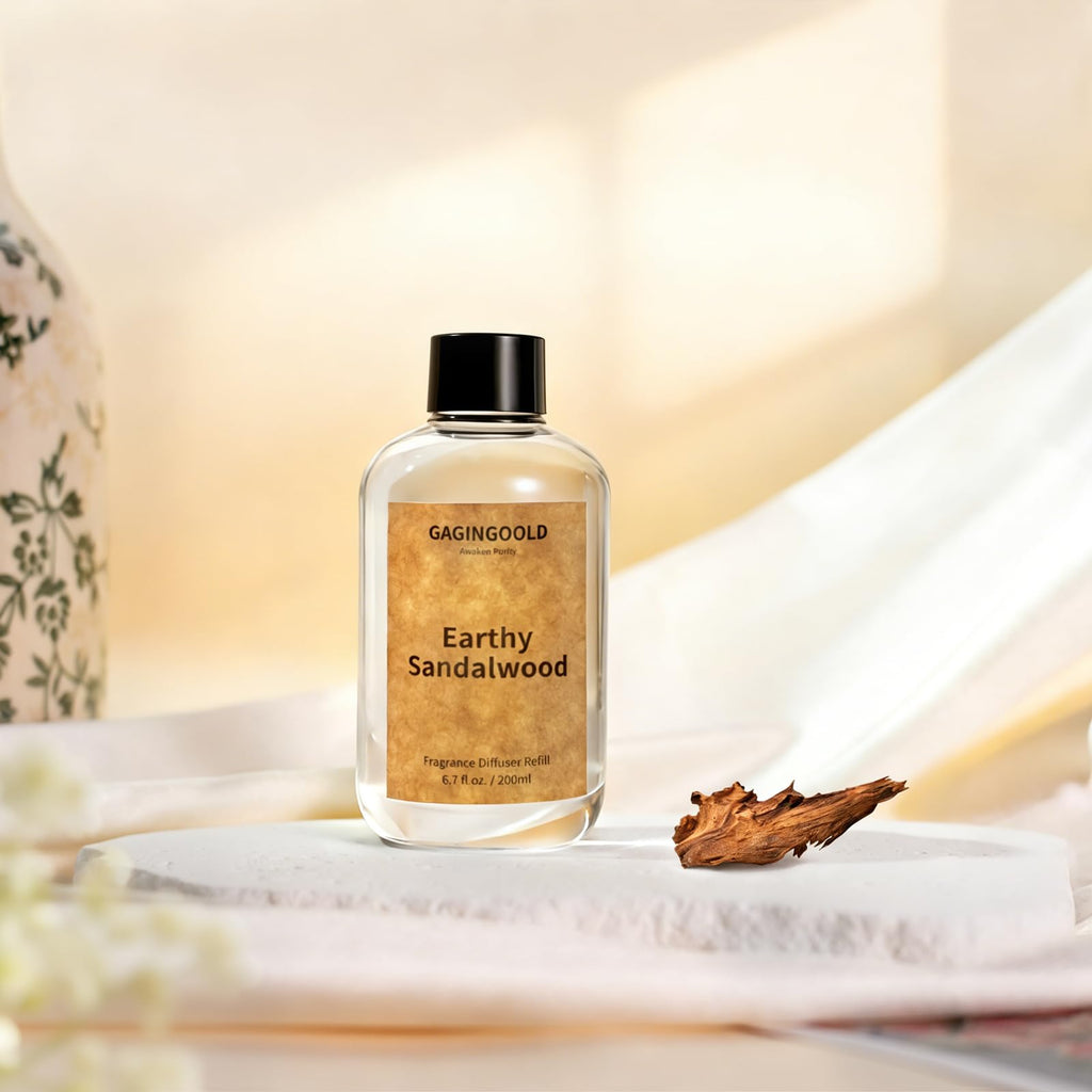 Reed Diffuser, 4 oz Earthy Sandalwood Scent Diffuser with 7 Sticks, Long Lasting Reed diffusers for Home, Elegant Fragrance for Bathroom Bedroom Office Decor, Air Fresh