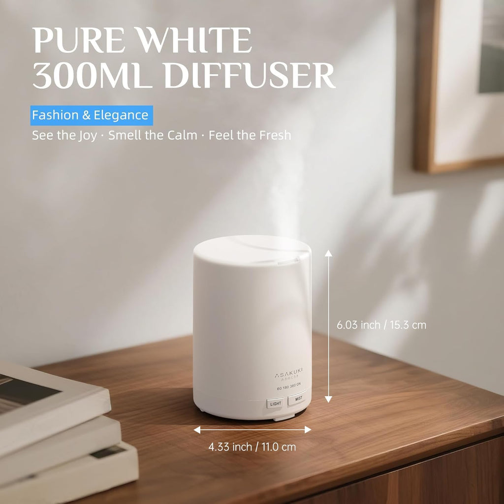 ASAKUKI 300ML Essential Oil Diffuser, Quiet 5-in-1 Premium Humidifier, Valentine's Day Gift, Home Fragrance Aroma Diffuser with 7 LED Color Changing Light and Auto-Off Switch -Light Brown