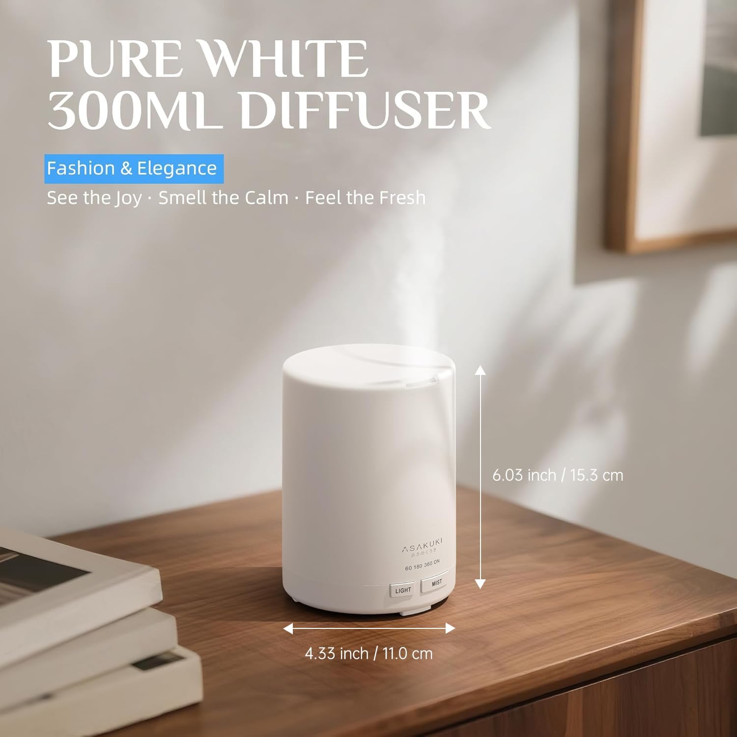 ASAKUKI 300ML Essential Oil Diffuser, Quiet 5-in-1 Premium Humidifier, Valentine's Day Gift, Home Fragrance Aroma Diffuser with 7 LED Color Changing Light and Auto-Off Switch -Light Brown