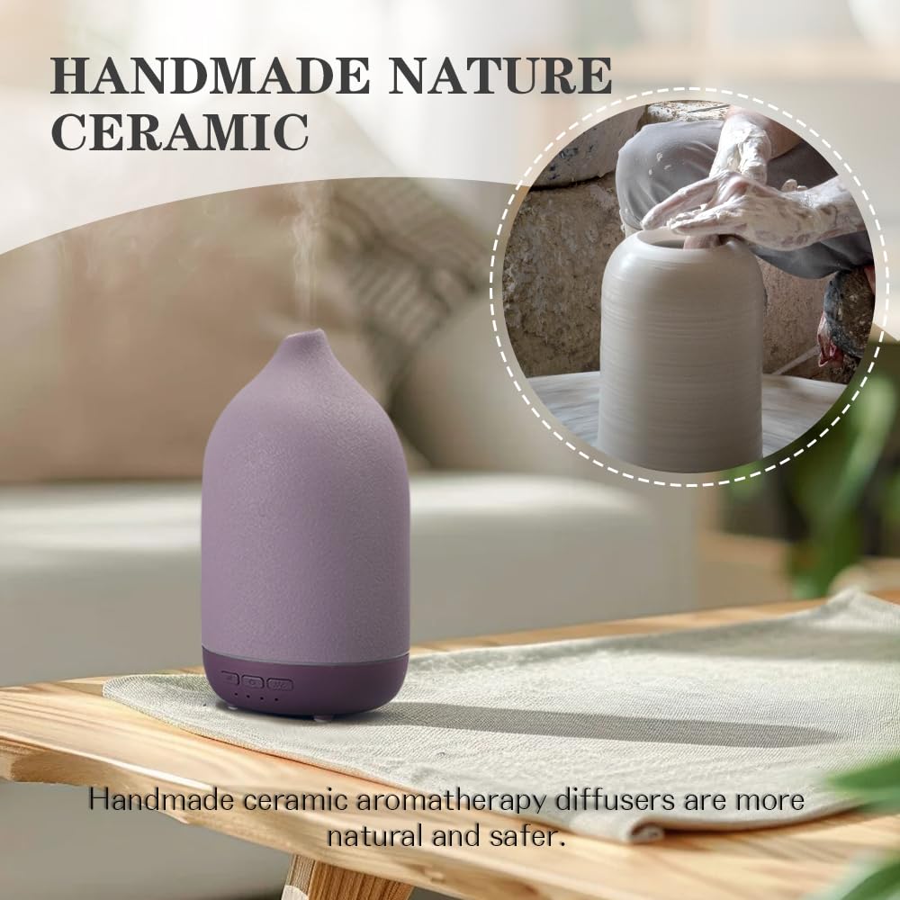 Essential Oil Diffusers, Aromatherapy Diffuser for Essential Oils, 100ml Ceramic Oil Diffusers for Large Room - 5 Timers, Warm Ambient Light, Auto-Off
