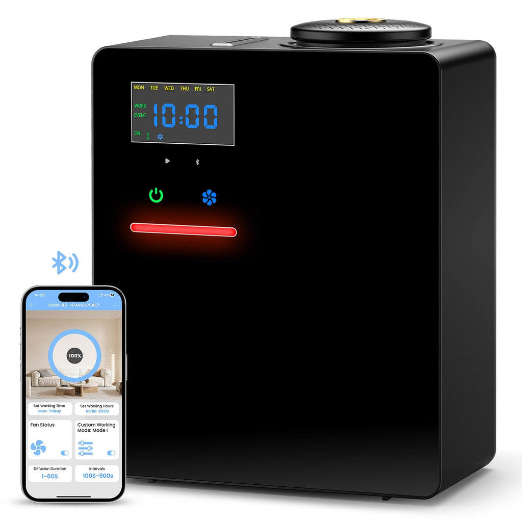 Waterless Essential Oil Diffuser 5000 Sq.Ft Coverage for Large Home, Hotel, or Office, 200ml Cold Air Scent Diffuser Machine with Bluetooth App Control, Quiet No-Heat HVAC Fragrance Diffuser
