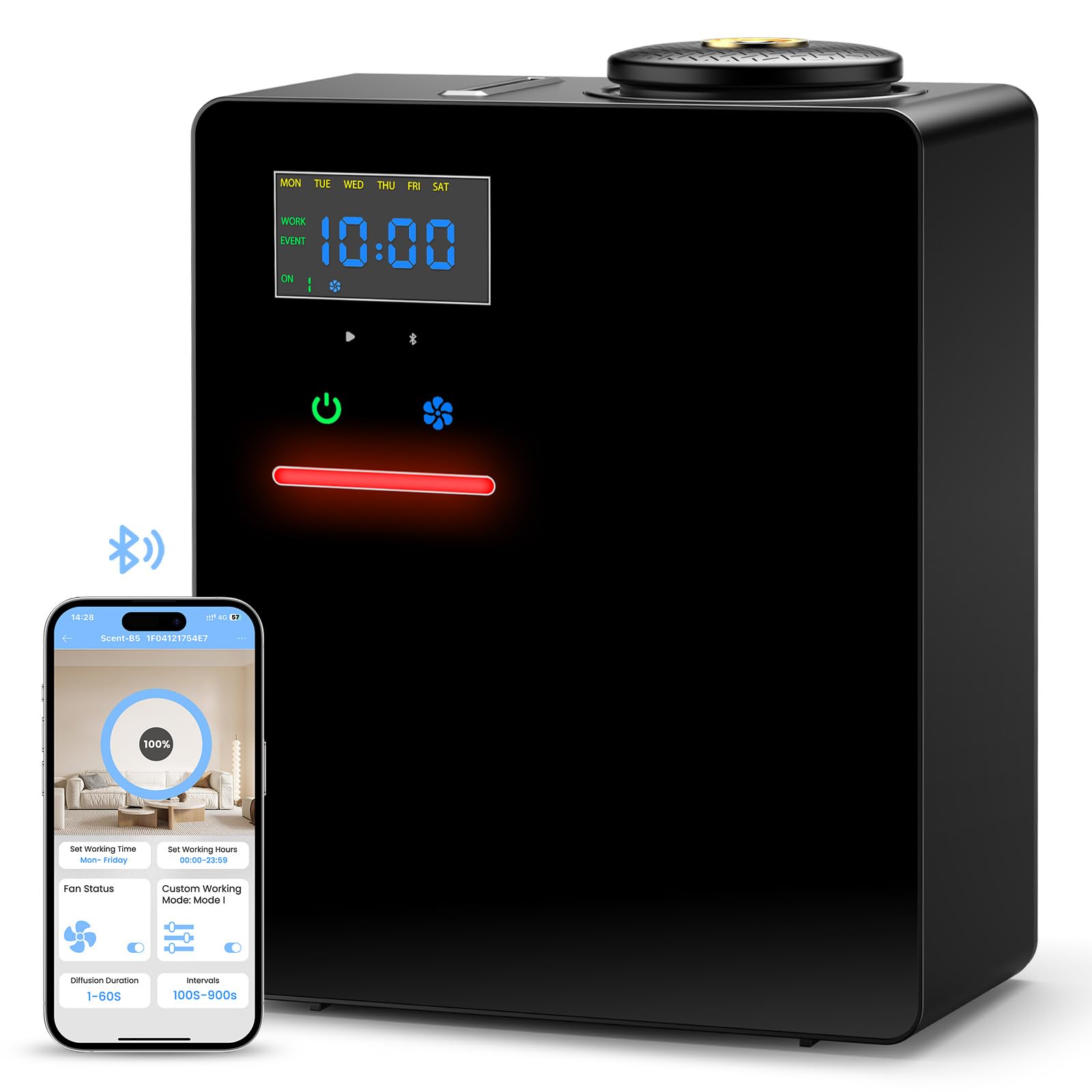 Waterless Essential Oil Diffuser 5000 Sq.Ft Coverage for Large Home, Hotel, or Office, 200ml Cold Air Scent Diffuser Machine with Bluetooth App Control, Quiet No-Heat HVAC Fragrance Diffuser