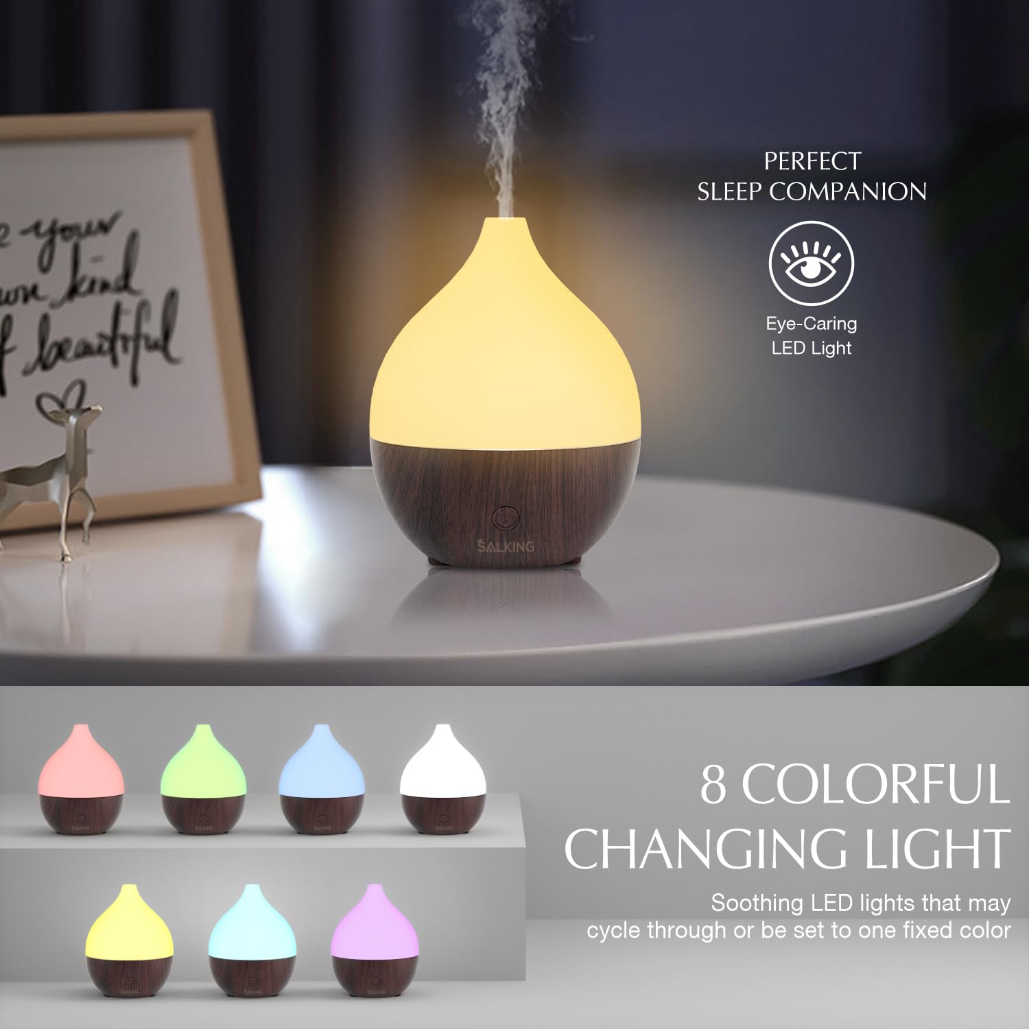 SALKING Essential Oil Diffuser, 100ml Small Aromatherapy Diffuser with Auto Shut-Off Function, Ultrasonic Diffusers for Essential Oils, Cool Mist Humidifier with Warm White Lights, for Office Home