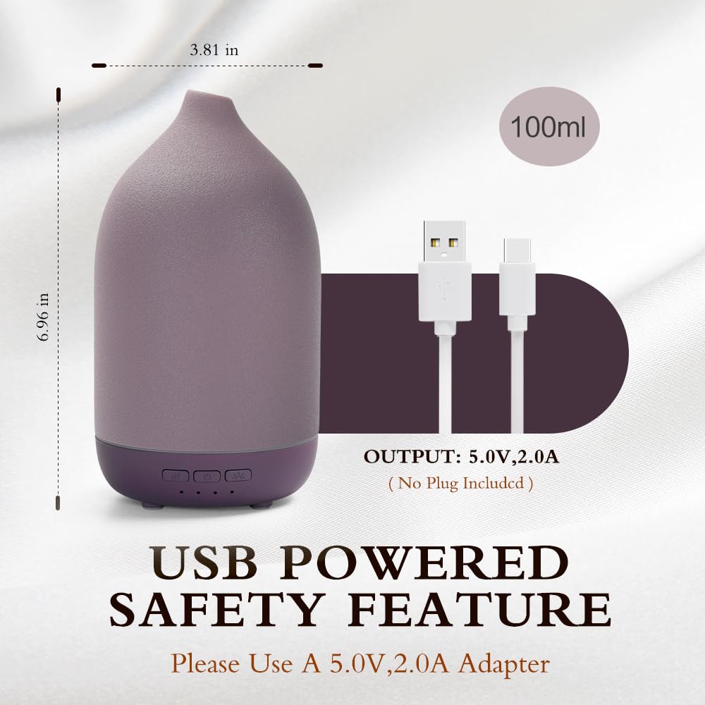 Essential Oil Diffusers, Aromatherapy Diffuser for Essential Oils, 100ml Ceramic Oil Diffusers for Large Room - 5 Timers, Warm Ambient Light, Auto-Off