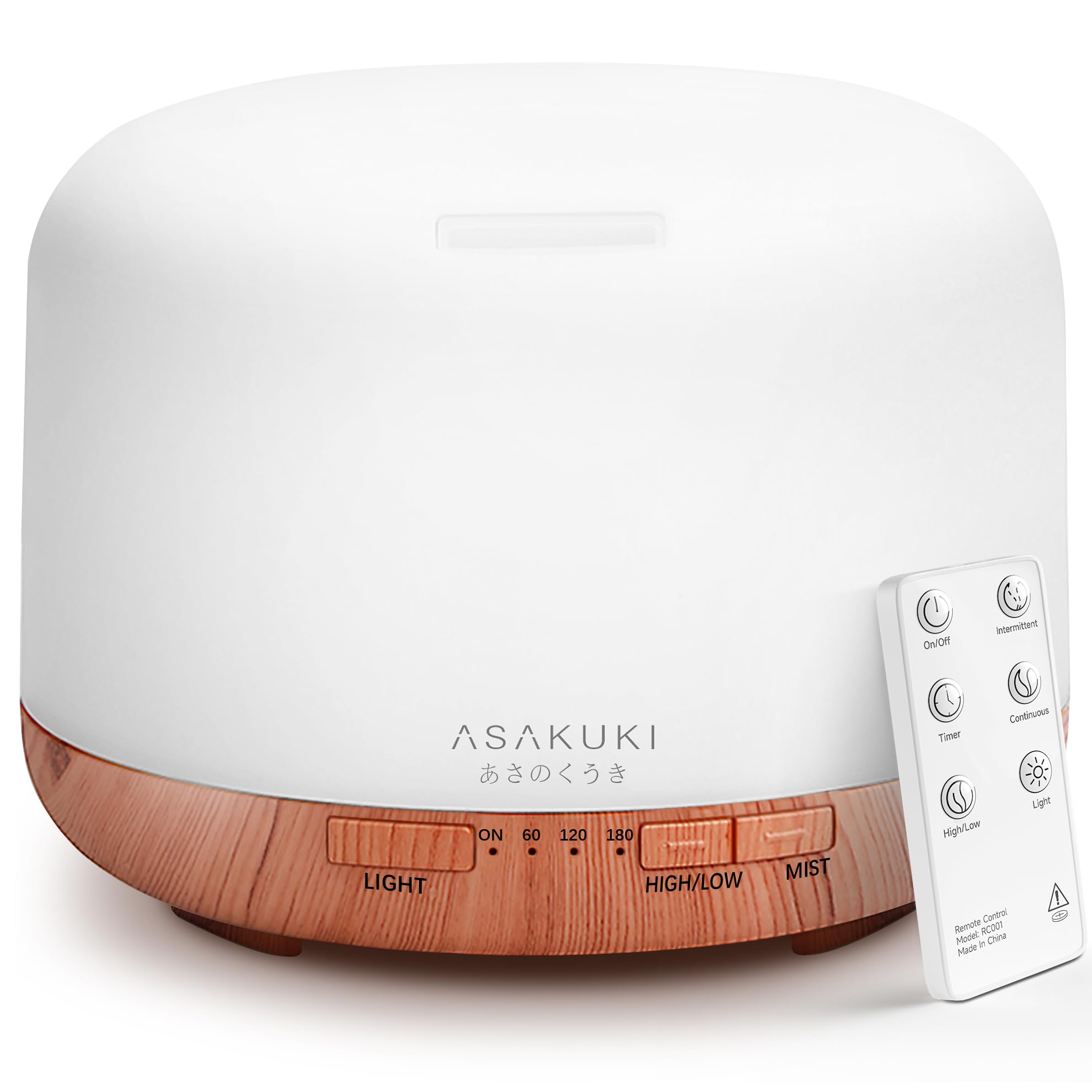 ASAKUKI Essential Oil Diffuser 500ml, Ultrasonic Aromatherapy Humidifier with Remote Control, 7 LED Colors, Timer & Auto-Off, Large Room Diffuser Valentine's Gift (Yellow)
