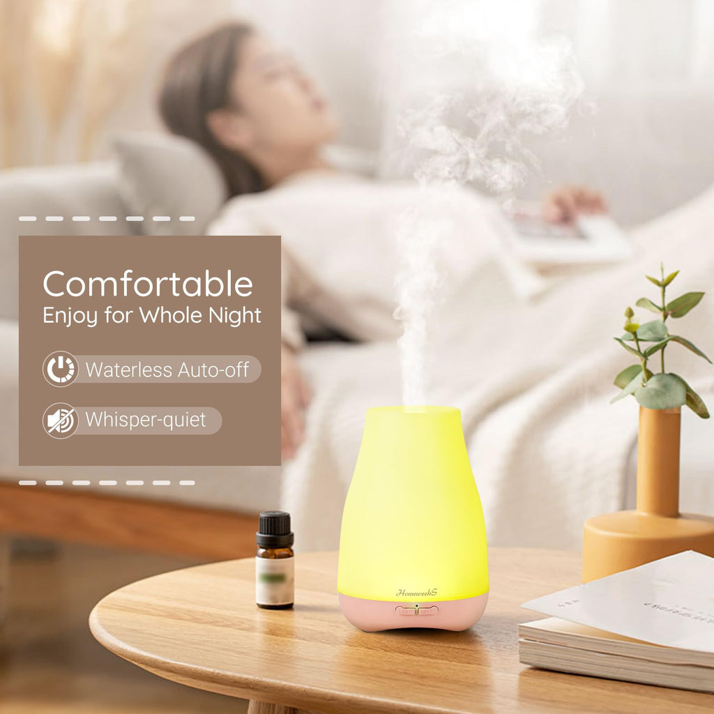 Homeweeks Diffusers, 100ml Colorful Essential Oil Diffuser with Adjustable Mist Mode, Auto Off Aroma for Bedroom/Office/Trip (100 ML 1 Pack)