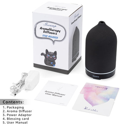 200ML Ceramic Essential Oil Diffuser - Ultrasonic Aromatherapy & Humidifier with 7-Color LED Lights, Auto Shut-Off, Wood Grain Base, 1H/3H/6H Timer | Scent for Home, Office, Yoga