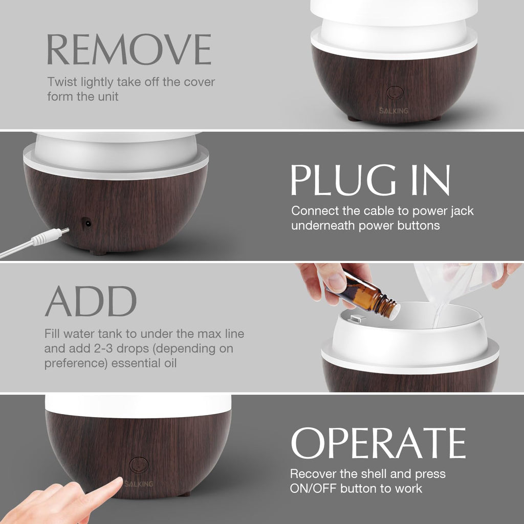 SALKING Essential Oil Diffuser, 100ml Small Aromatherapy Diffuser with Auto Shut-Off Function, Ultrasonic Diffusers for Essential Oils, Cool Mist Humidifier with Warm White Lights, for Office Home