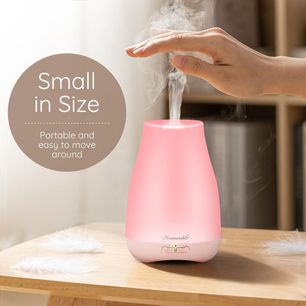 Homeweeks Diffusers, 100ml Colorful Essential Oil Diffuser with Adjustable Mist Mode, Auto Off Aroma for Bedroom/Office/Trip (100 ML 1 Pack)
