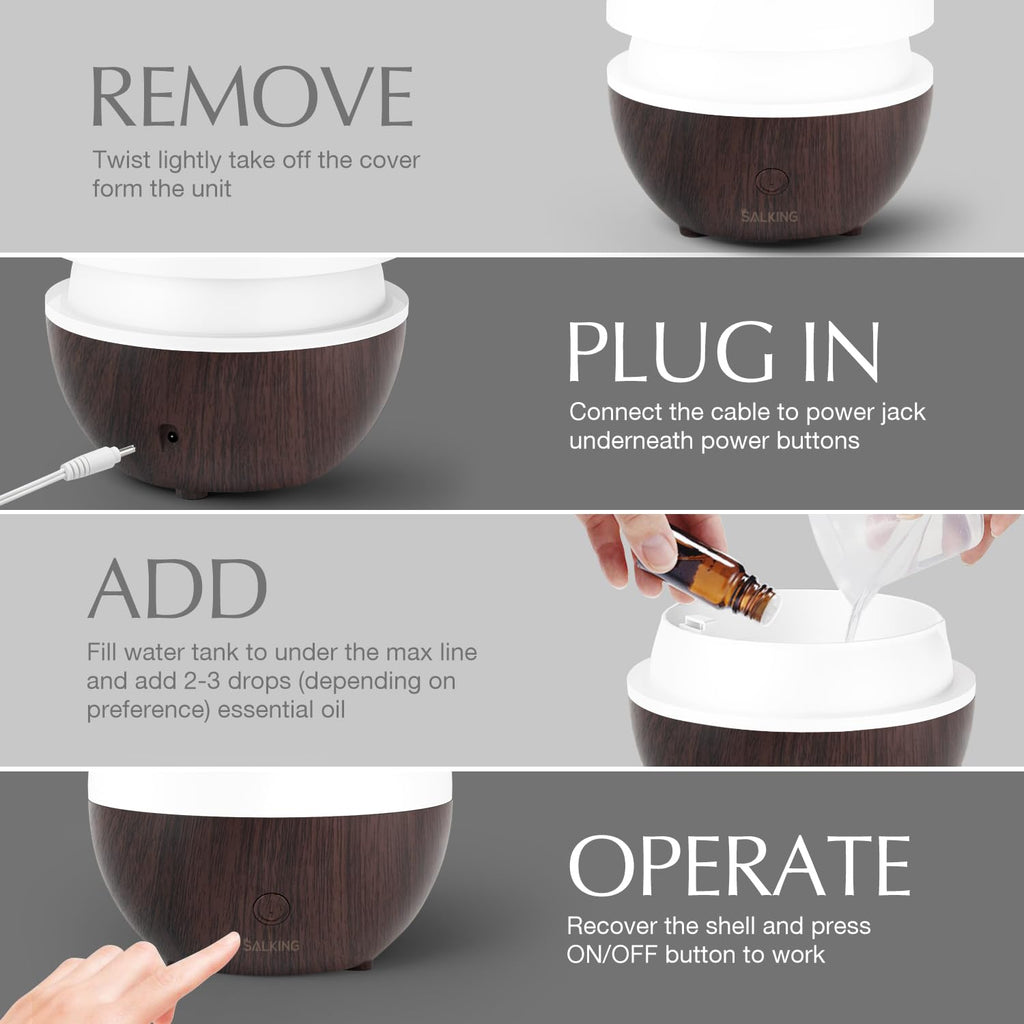 SALKING Essential Oil Diffuser, 100ml Small Aromatherapy Diffuser with Auto Shut-Off Function, Ultrasonic Diffusers for Essential Oils, Cool Mist Humidifier with Warm White Lights, for Office Home