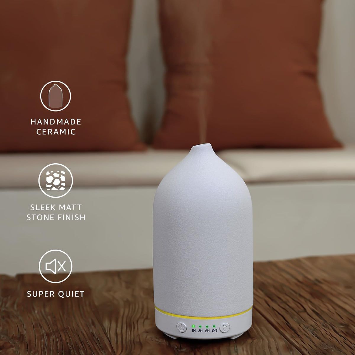 200ML Ceramic Essential Oil Diffuser - Ultrasonic Aromatherapy & Humidifier with 7-Color LED Lights, Auto Shut-Off, Wood Grain Base, 1H/3H/6H Timer | Scent for Home, Office, Yoga
