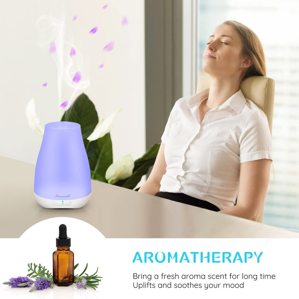 Homeweeks Diffusers, 100ml Colorful Essential Oil Diffuser with Adjustable Mist Mode, Auto Off Aroma for Bedroom/Office/Trip (100 ML 1 Pack)