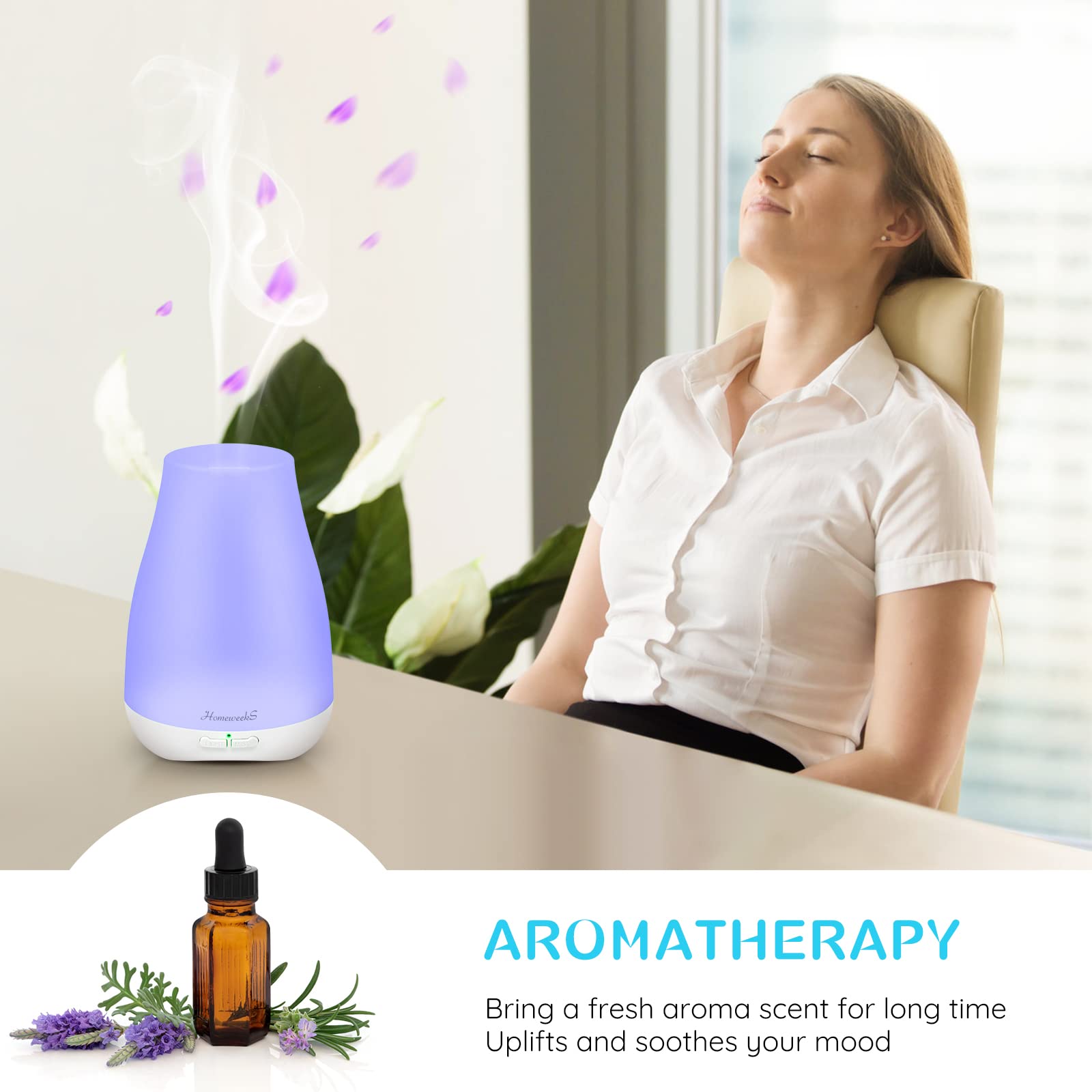 Homeweeks Diffusers, 100ml Colorful Essential Oil Diffuser with Adjustable Mist Mode, Auto Off Aroma for Bedroom/Office/Trip (100 ML 1 Pack)