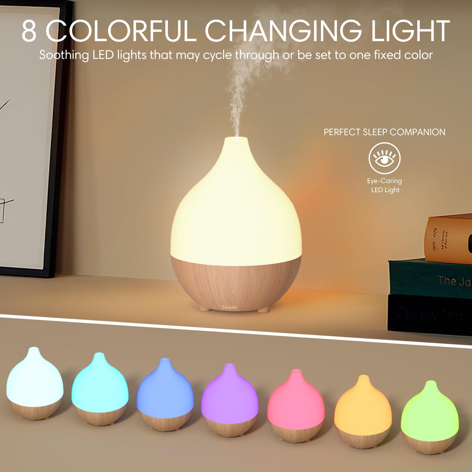 SALKING Essential Oil Diffuser, 100ml Small Aromatherapy Diffuser with Auto Shut-Off Function, Ultrasonic Diffusers for Essential Oils, Cool Mist Humidifier with Warm White Lights, for Office Home