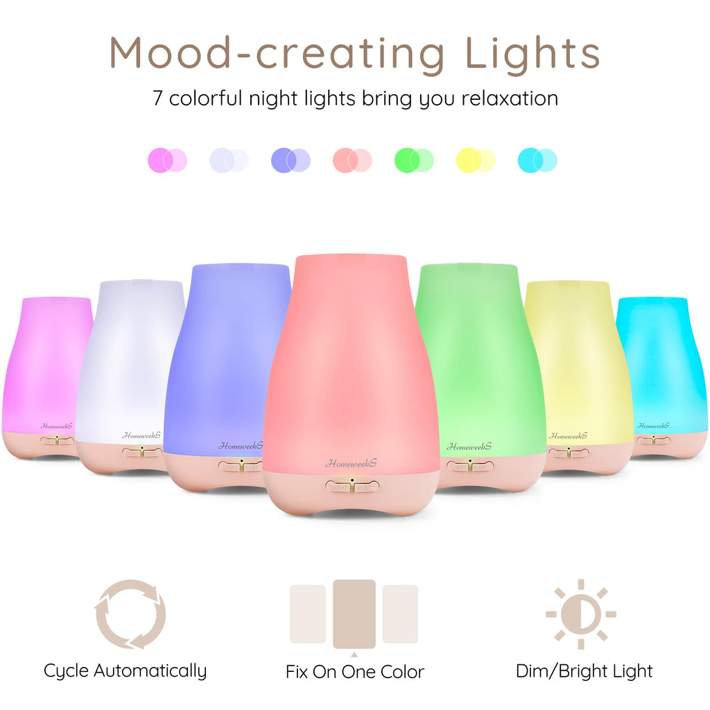 Homeweeks Diffusers, 100ml Colorful Essential Oil Diffuser with Adjustable Mist Mode, Auto Off Aroma for Bedroom/Office/Trip (100 ML 1 Pack)