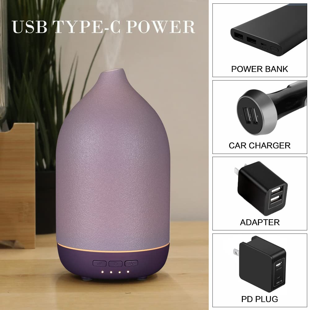 Essential Oil Diffusers, Aromatherapy Diffuser for Essential Oils, 100ml Ceramic Oil Diffusers for Large Room - 5 Timers, Warm Ambient Light, Auto-Off