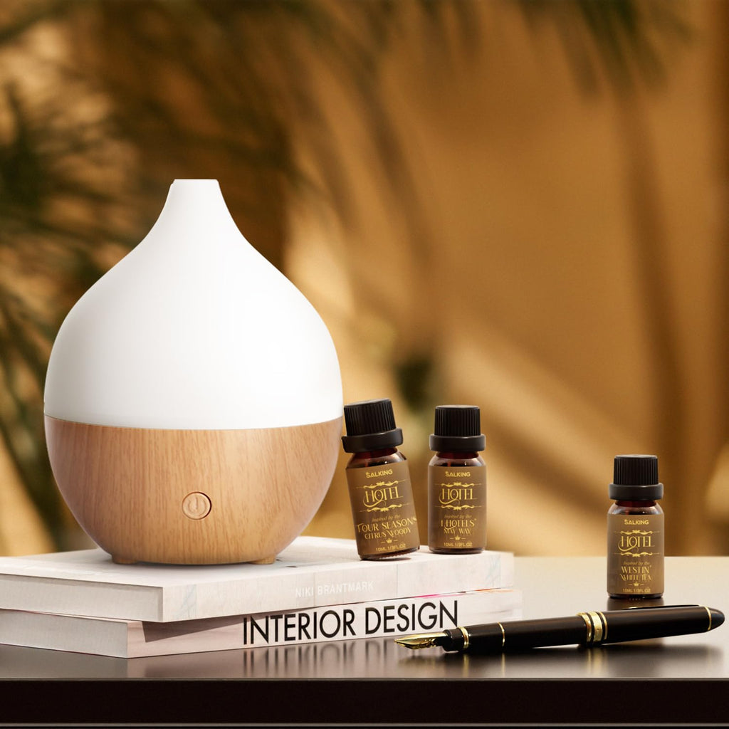 SALKING Essential Oil Diffuser, 100ml Small Aromatherapy Diffuser with Auto Shut-Off Function, Ultrasonic Diffusers for Essential Oils, Cool Mist Humidifier with Warm White Lights, for Office Home