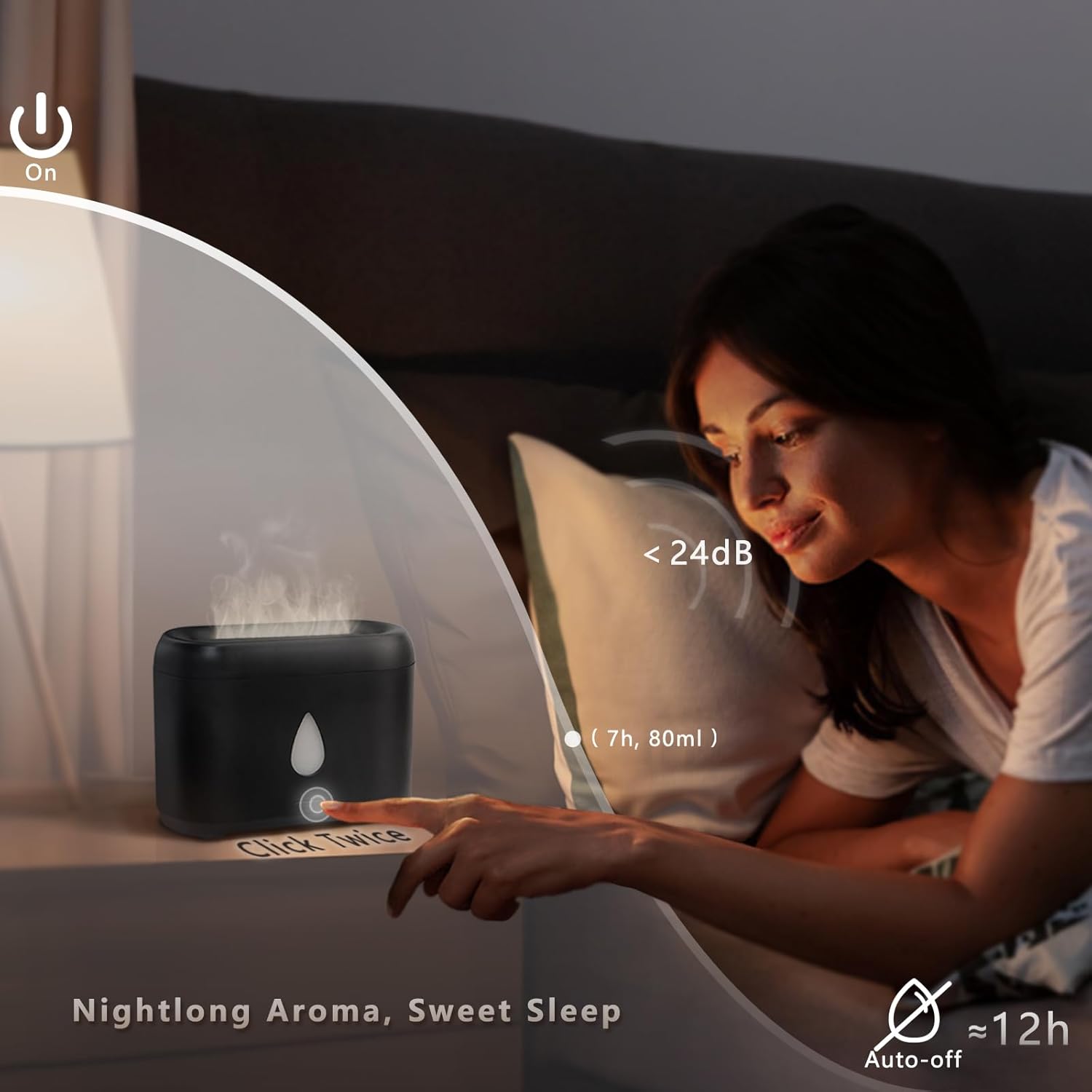 Flame Diffuser for Essential Oils, 200ml Ultrasonic Aroma Diffusers with Cool Mist, Aromatherapy Diffuser with Auto-Off Protection, Small Humidifier for Home,Office,Bedroom,Gift (Black)