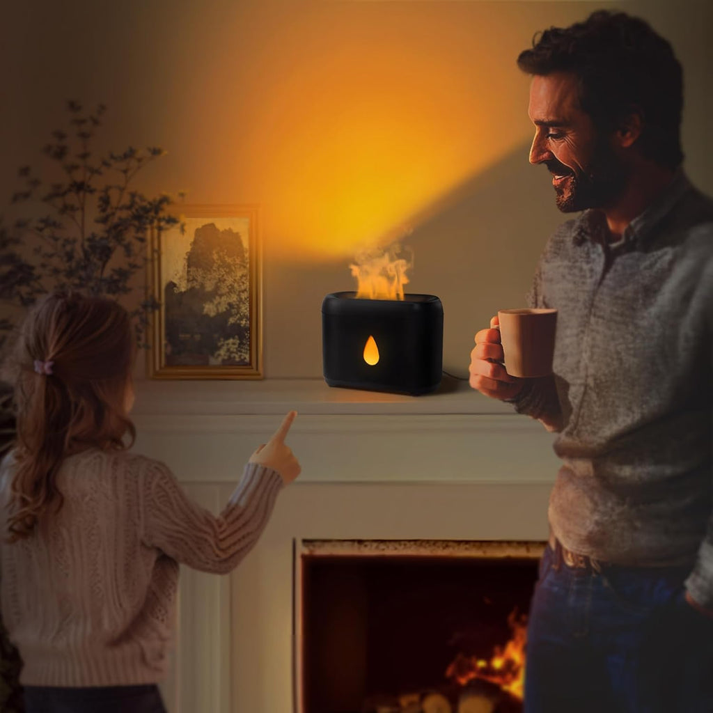 Flame Diffuser for Essential Oils, 200ml Ultrasonic Aroma Diffusers with Cool Mist, Aromatherapy Diffuser with Auto-Off Protection, Small Humidifier for Home,Office,Bedroom,Gift (Black)