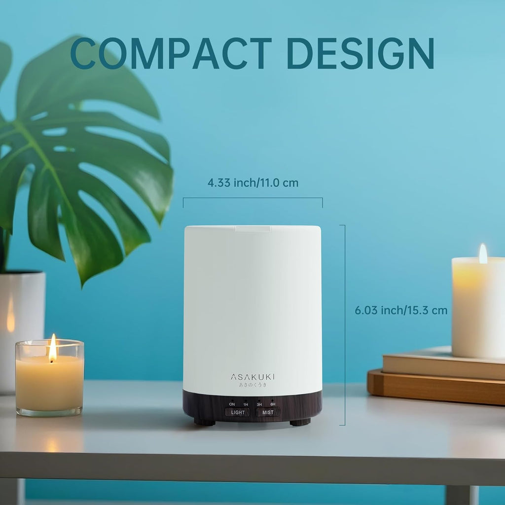 ASAKUKI 300ML Essential Oil Diffuser, Quiet 5-in-1 Premium Humidifier, Valentine's Day Gift, Home Fragrance Aroma Diffuser with 7 LED Color Changing Light and Auto-Off Switch -Light Brown