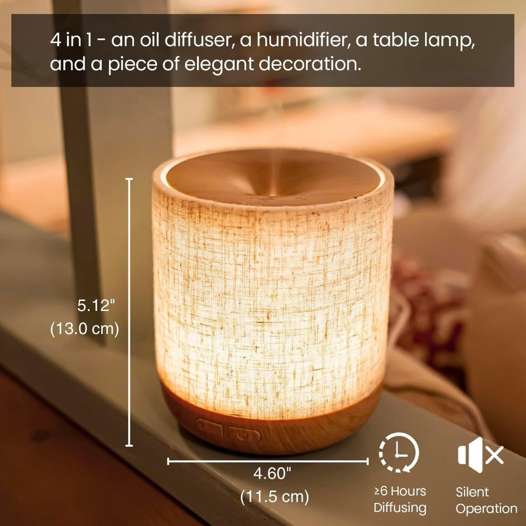 Essential Oil Diffuser 200ml with Fabric Cover and Night Lamp | Ultrasonic Aroma Diffuser | Humidifier w Lights | Room Decor | Small Humidifier for Bedroom | Gift (Light Brown)