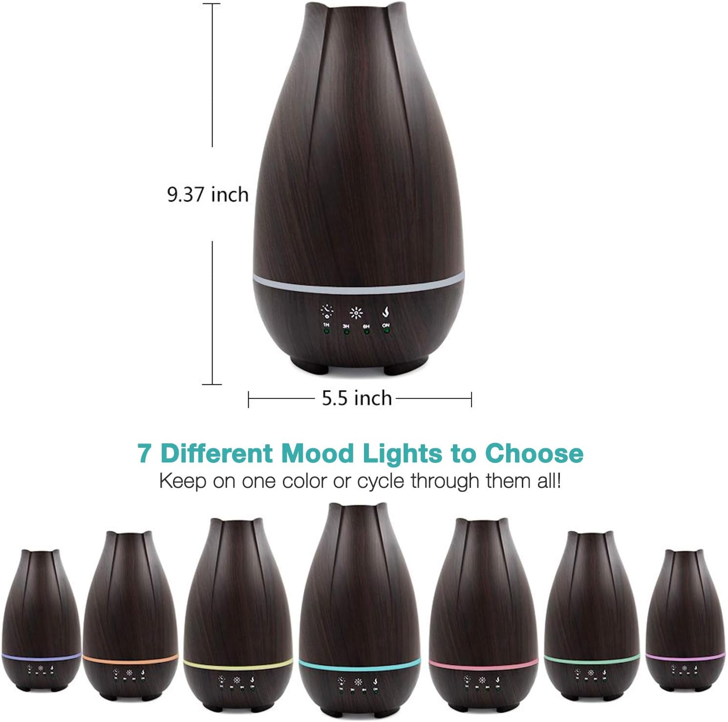 HealthSmart 500ML Essential Oil Diffuser for Large Rooms, Cool Mist Humidifier and Aromatherapy Diffuser, Adjustable Timer, Mist Mode and 7 LED Light Colors, White (Pack of 1)