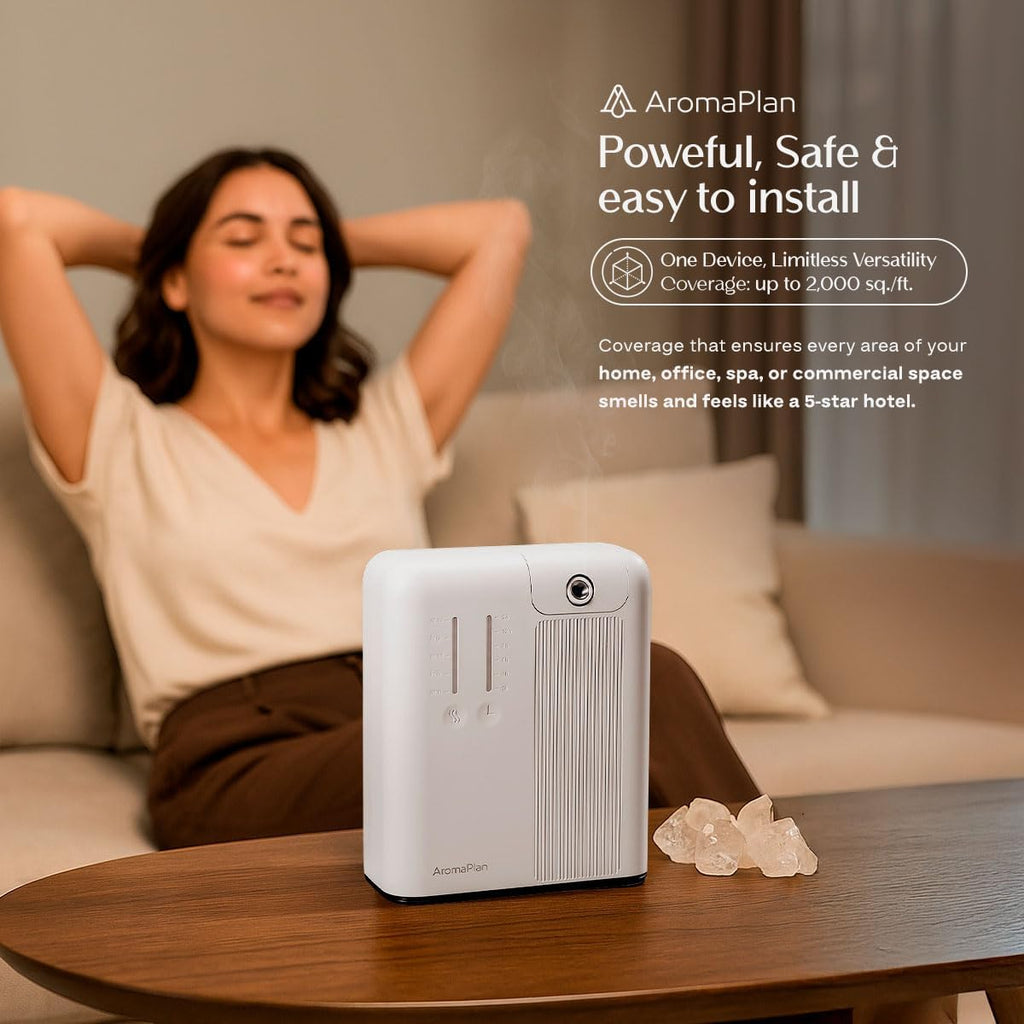 AromaPlan 5 Star Collection Cold Air Scent Diffuser, Whole House (2 Scents Included)- Waterless Smart Aroma, Scent &Time Adjust., App Control, HVAC | Home, Commercial, Hotel | Large Room, 2,000 sq.ft