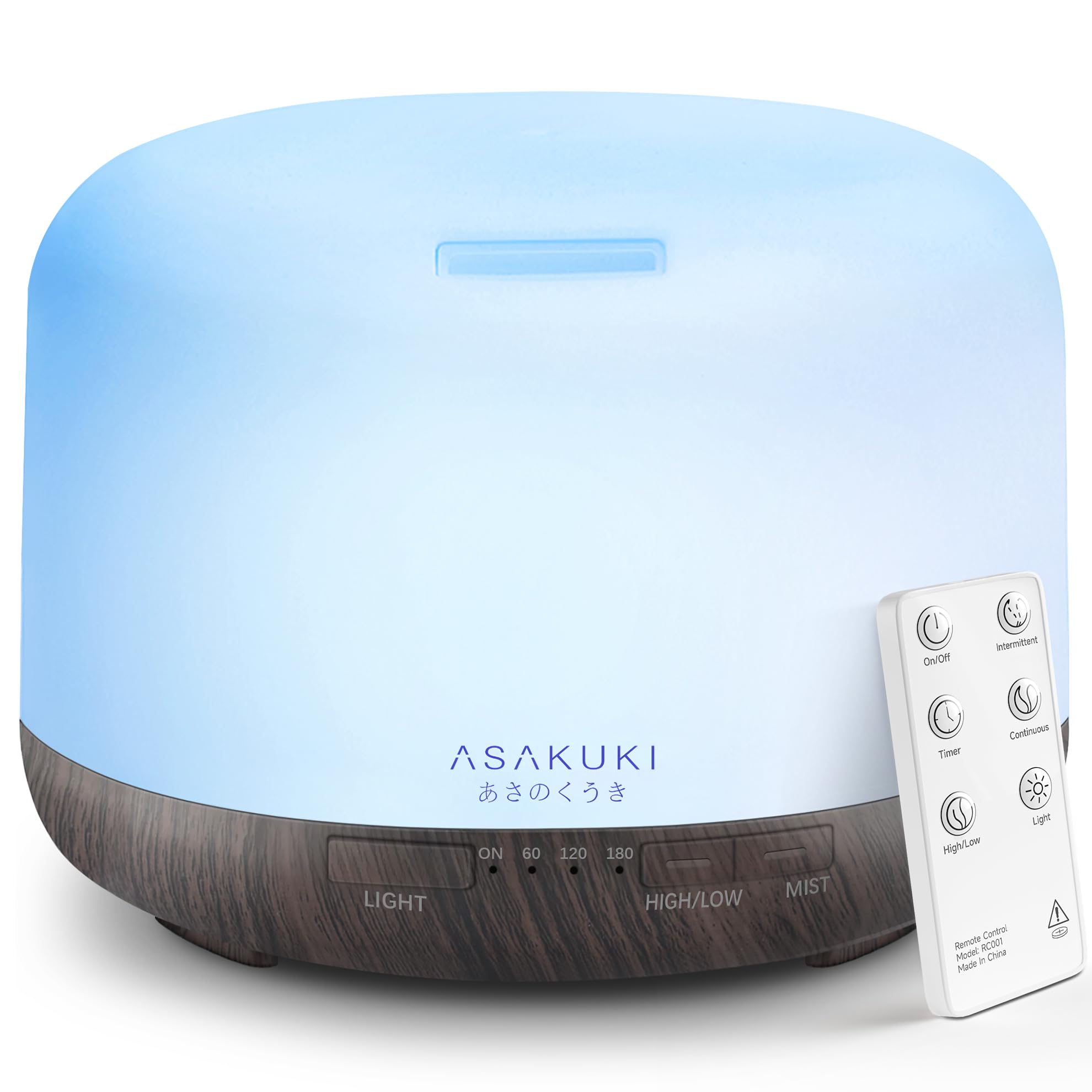 ASAKUKI Essential Oil Diffuser 500ml, Ultrasonic Aromatherapy Humidifier with Remote Control, 7 LED Colors, Timer & Auto-Off, Large Room Diffuser Valentine's Gift (Yellow)