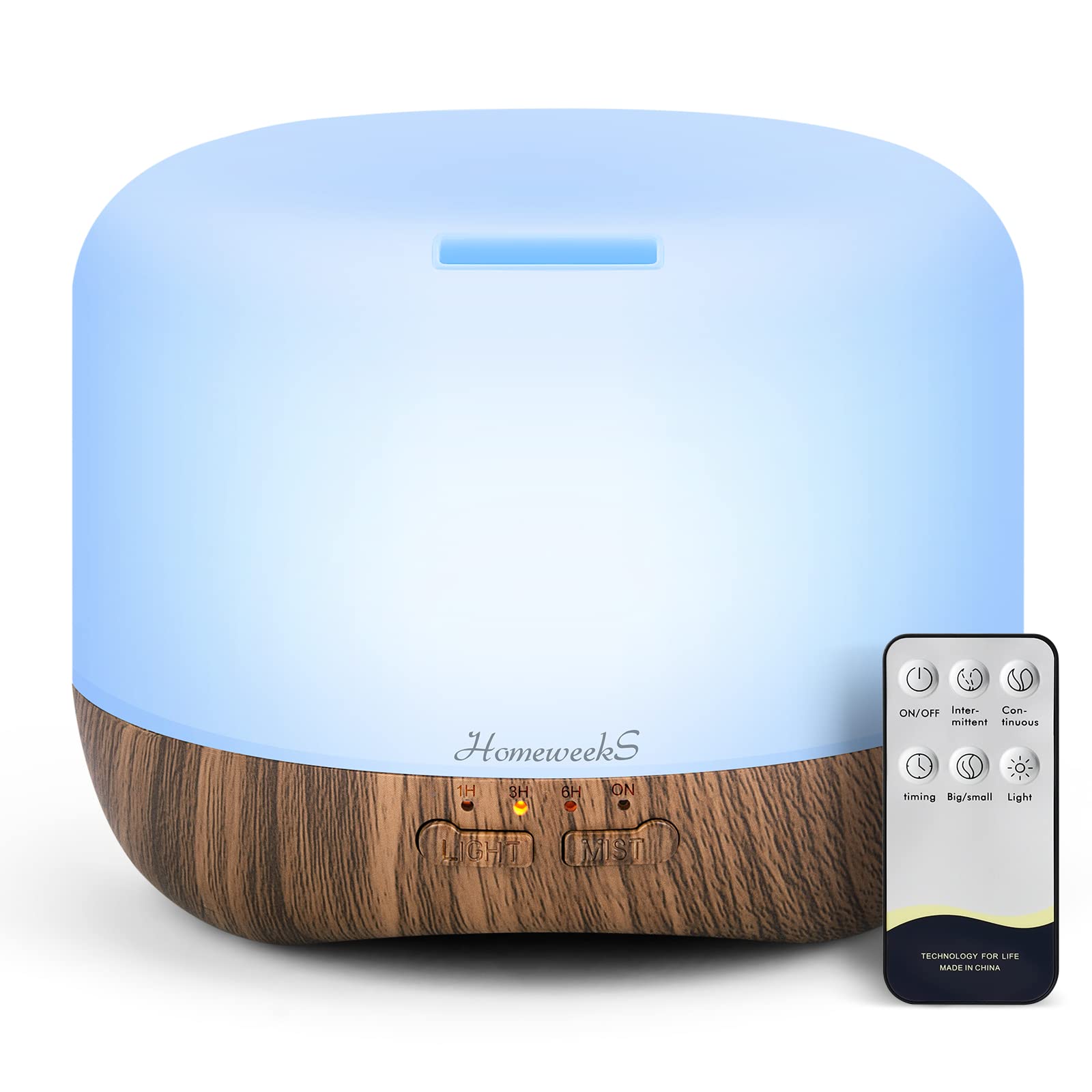 Homeweeks 300ml Essential Oil Diffuser, Quiet Aromatherapy Mist Diffusers for Essential Oils, Wood Grain, Ultrasonic, Remote Control, Timer, 7 Colors Light for Bedroom (300ml)