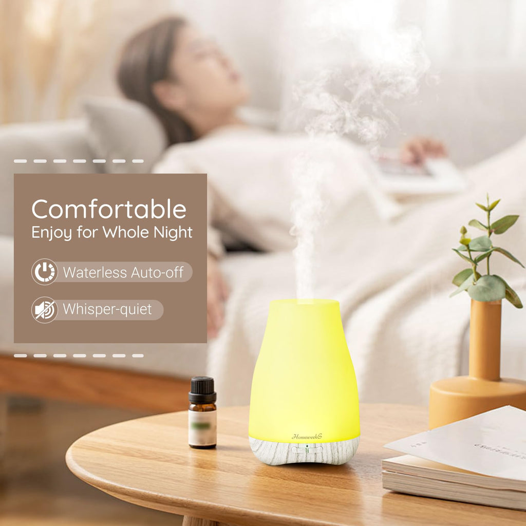 Homeweeks Diffusers, 100ml Colorful Essential Oil Diffuser with Adjustable Mist Mode, Auto Off Aroma for Bedroom/Office/Trip (100 ML 1 Pack)