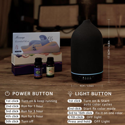 200ML Ceramic Essential Oil Diffuser - Ultrasonic Aromatherapy & Humidifier with 7-Color LED Lights, Auto Shut-Off, Wood Grain Base, 1H/3H/6H Timer | Scent for Home, Office, Yoga