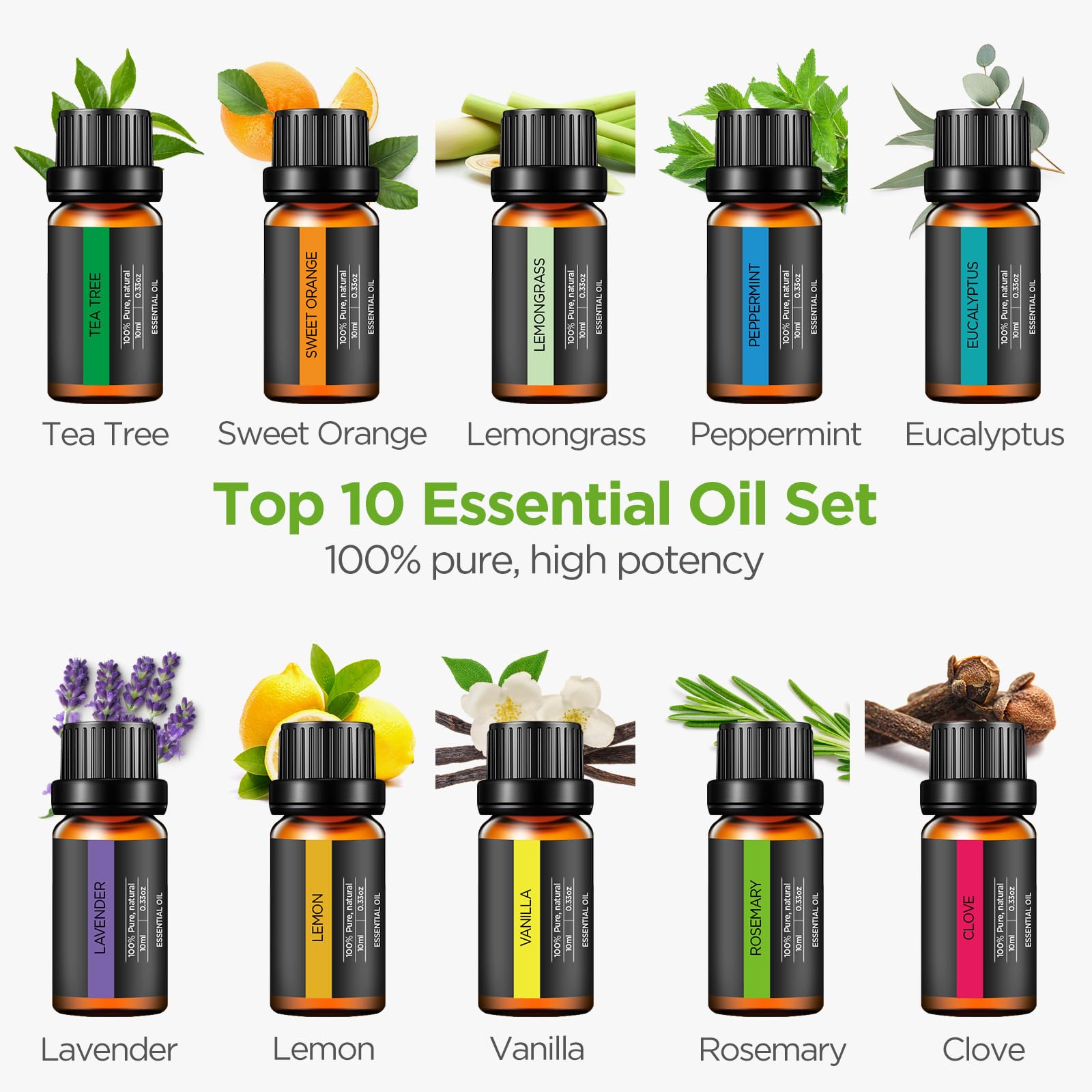 InnoGear Aromatherapy Diffuser & 10 Essential Oils Set, 400ml Diffuser Ultrasonic Diffuser Cool Mist Humidifier with 4 Timers 7 Colors Light Waterless Auto Off for Large Room Office, Dark Wood Grain