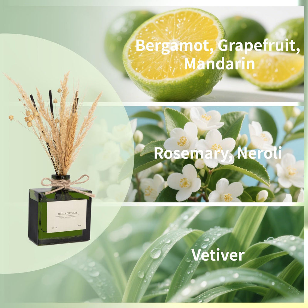 Reed Diffuser, 4 oz Earthy Sandalwood Scent Diffuser with 7 Sticks, Long Lasting Reed diffusers for Home, Elegant Fragrance for Bathroom Bedroom Office Decor, Air Fresh