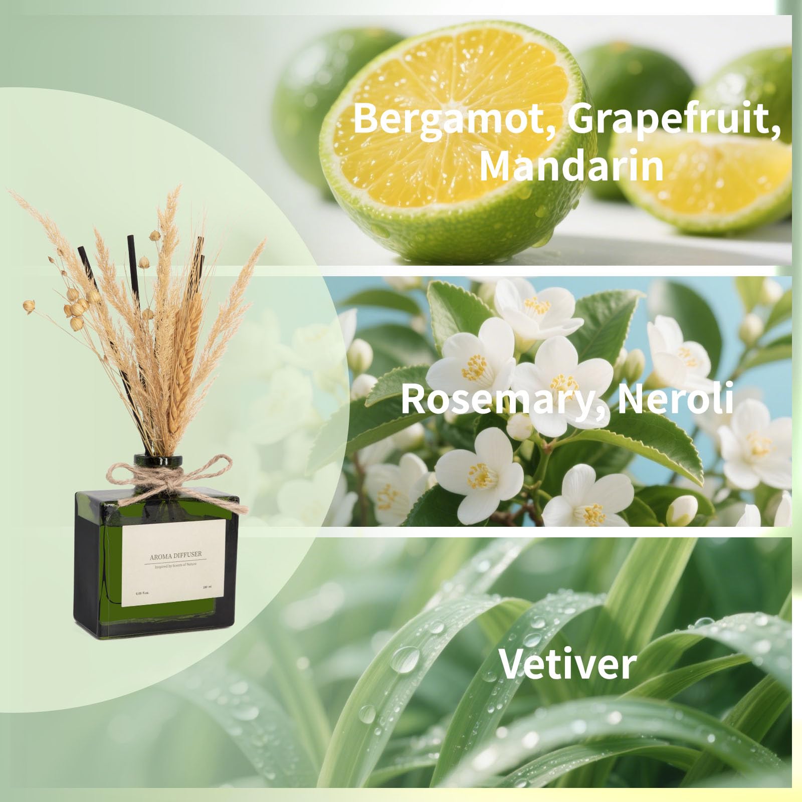 Reed Diffuser, 4 oz Earthy Sandalwood Scent Diffuser with 7 Sticks, Long Lasting Reed diffusers for Home, Elegant Fragrance for Bathroom Bedroom Office Decor, Air Fresh