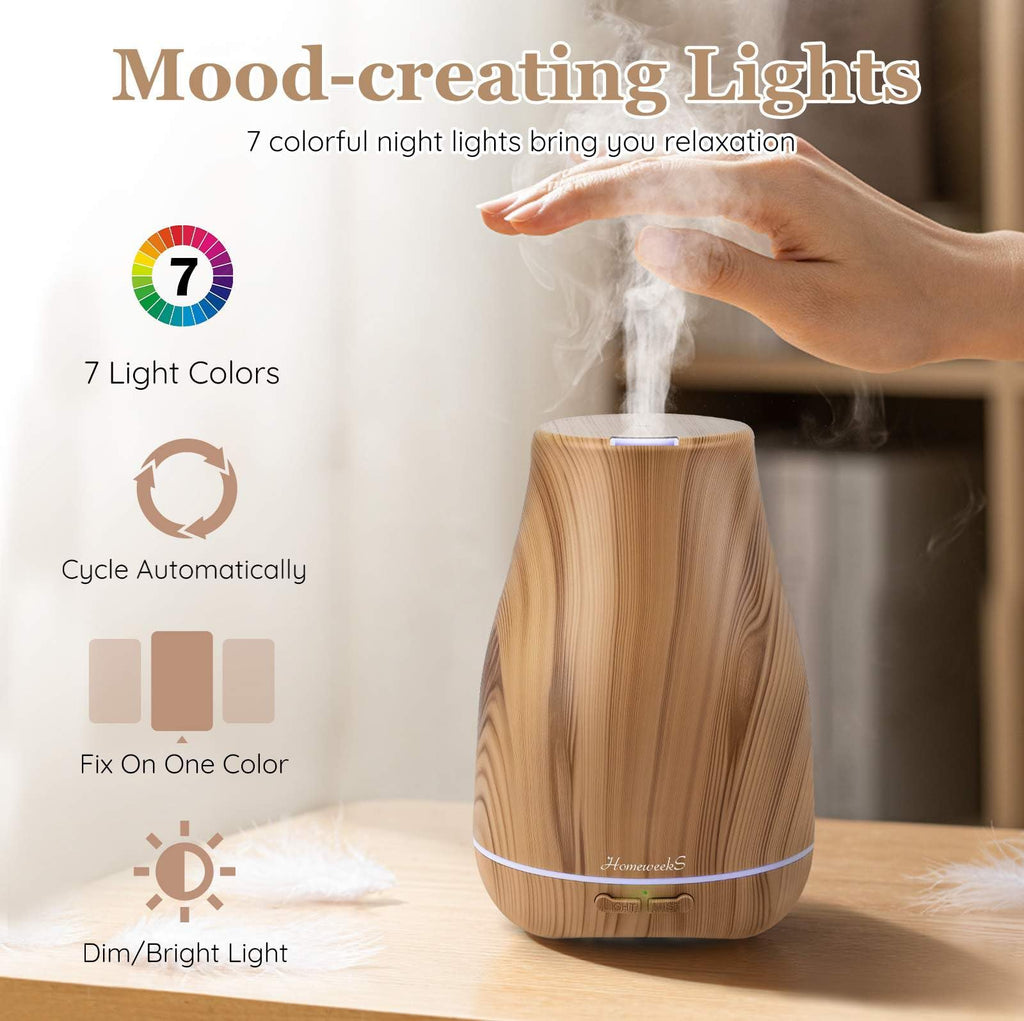 Homeweeks Diffusers, 100ml Colorful Essential Oil Diffuser with Adjustable Mist Mode, Auto Off Aroma for Bedroom/Office/Trip (100 ML 1 Pack)