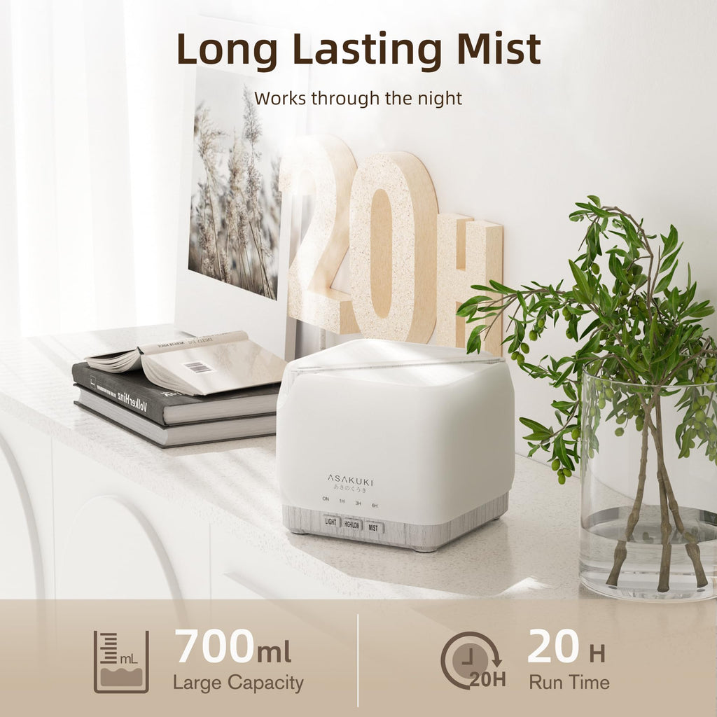 ASAKUKI 700 ml Premium Essential Oil Diffuser, 5 in 1 Ultrasonic Aromatherapy Fragrant Oil Vaporizer Humidifier, Timer and Auto-Off Safety Switch, 7 LED Light Colors, Valentine's Day Gift
