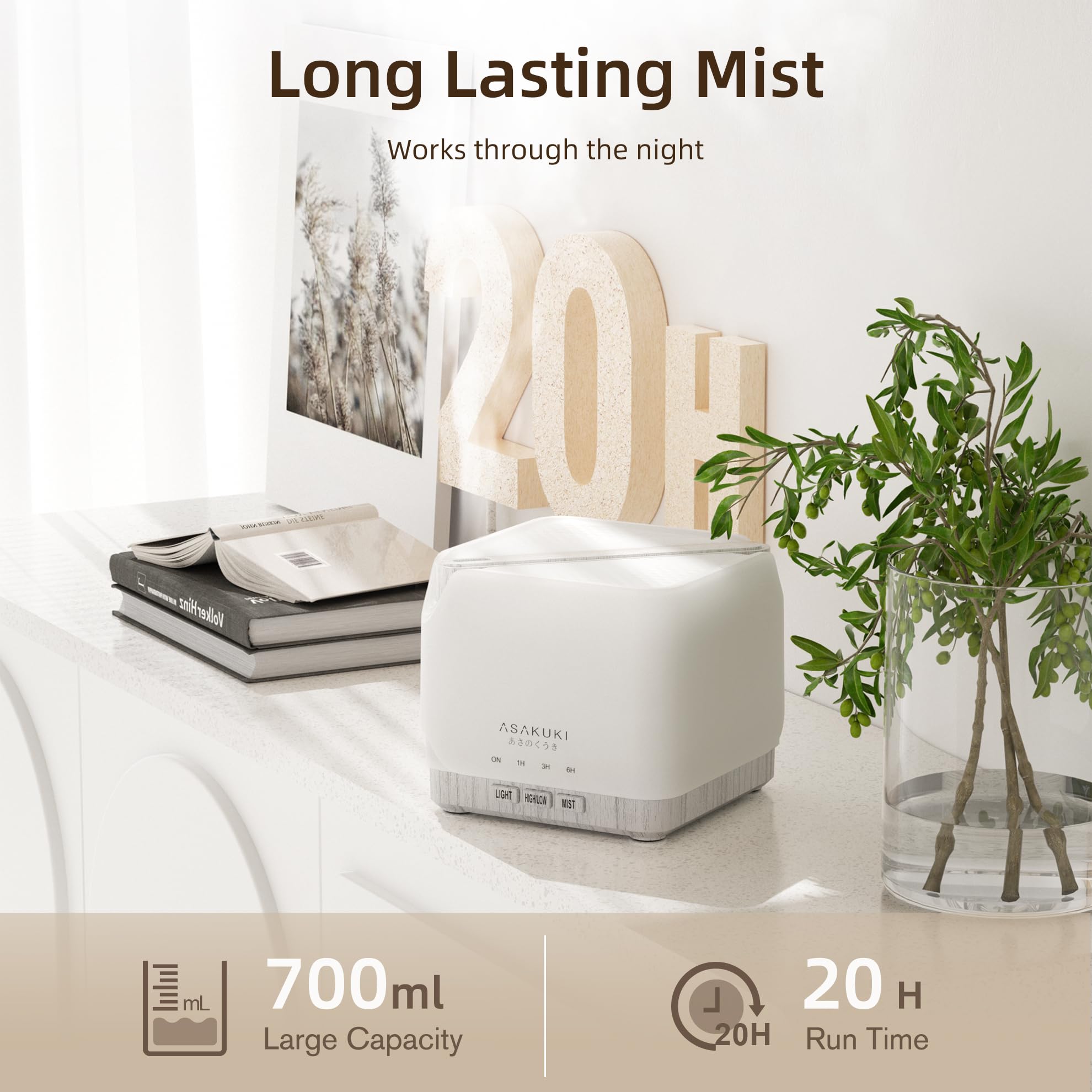ASAKUKI 700 ml Premium Essential Oil Diffuser, 5 in 1 Ultrasonic Aromatherapy Fragrant Oil Vaporizer Humidifier, Timer and Auto-Off Safety Switch, 7 LED Light Colors, Valentine's Day Gift