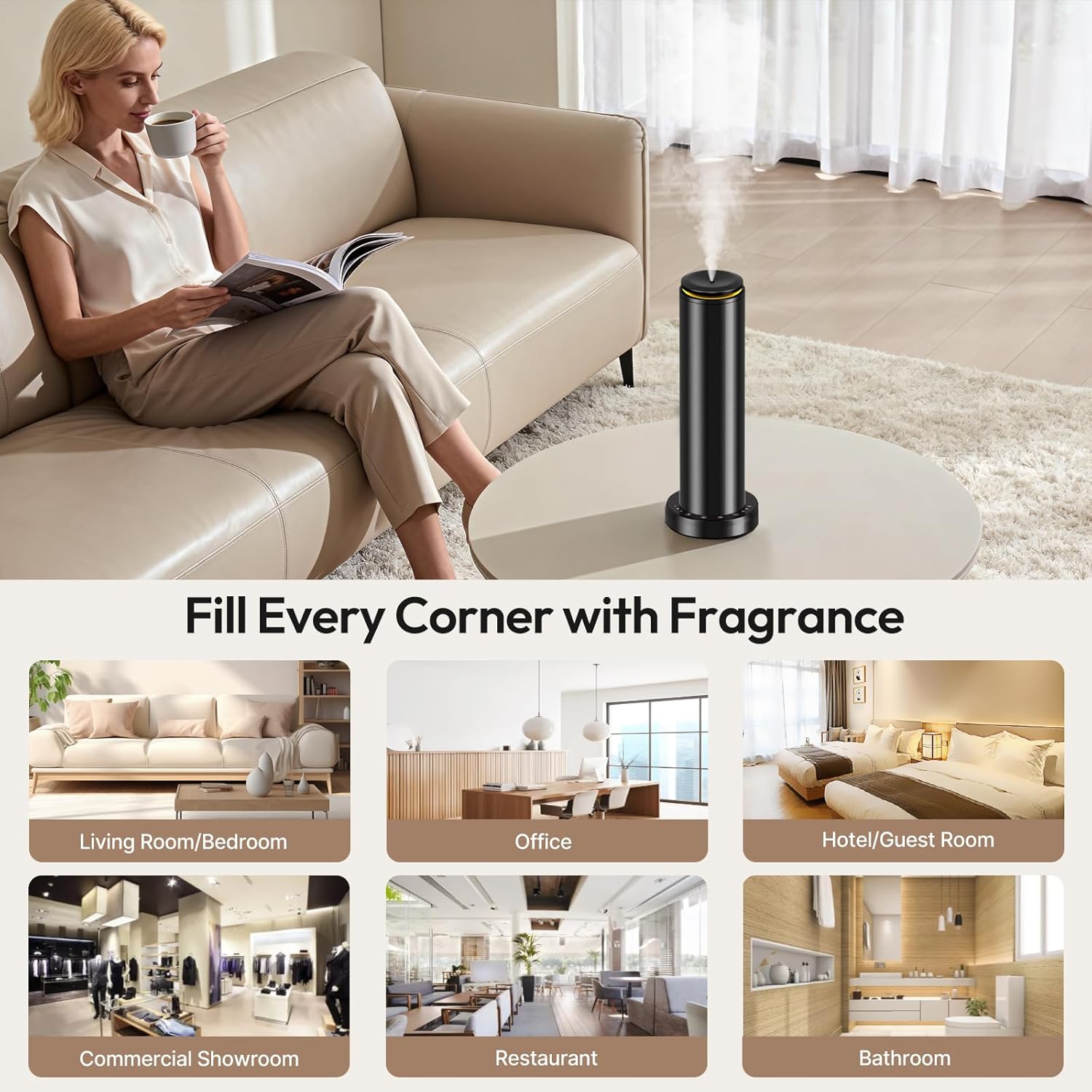 Waterless Scent Diffuser Starter Kit - 21000 ft³ Coverage,Hotel Collection Diffuser with Remote/LED Light,Suitable for Home, Office, Hotel