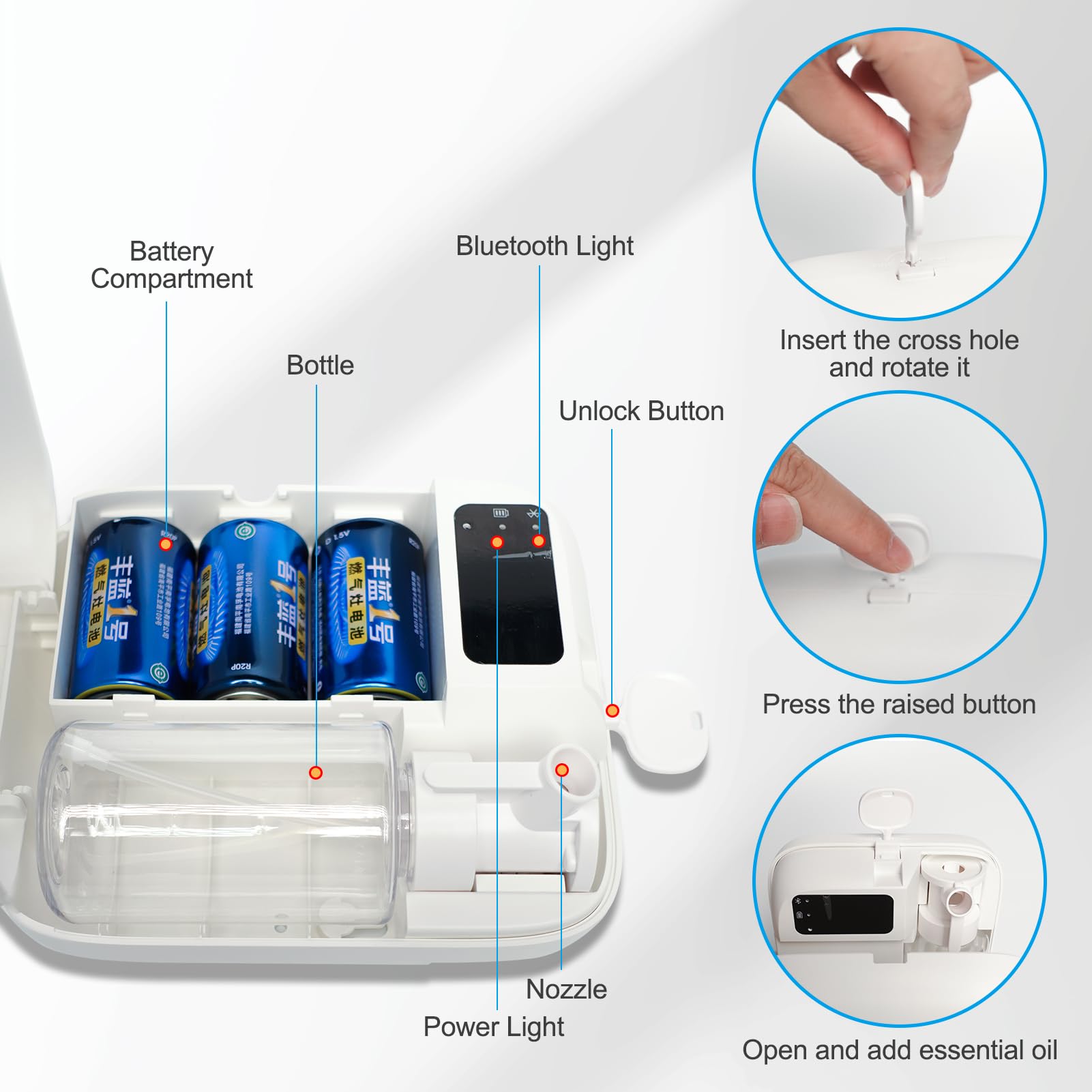 Battery-Powered Air Freshener Waterless Essential Oil Diffuser – 150mL Capacity, Smart Scent Diffuser for Rooms,Office & Commercial Use, Covers Up to 2000 sq.ft.Aromatherapy Scent Diffuser