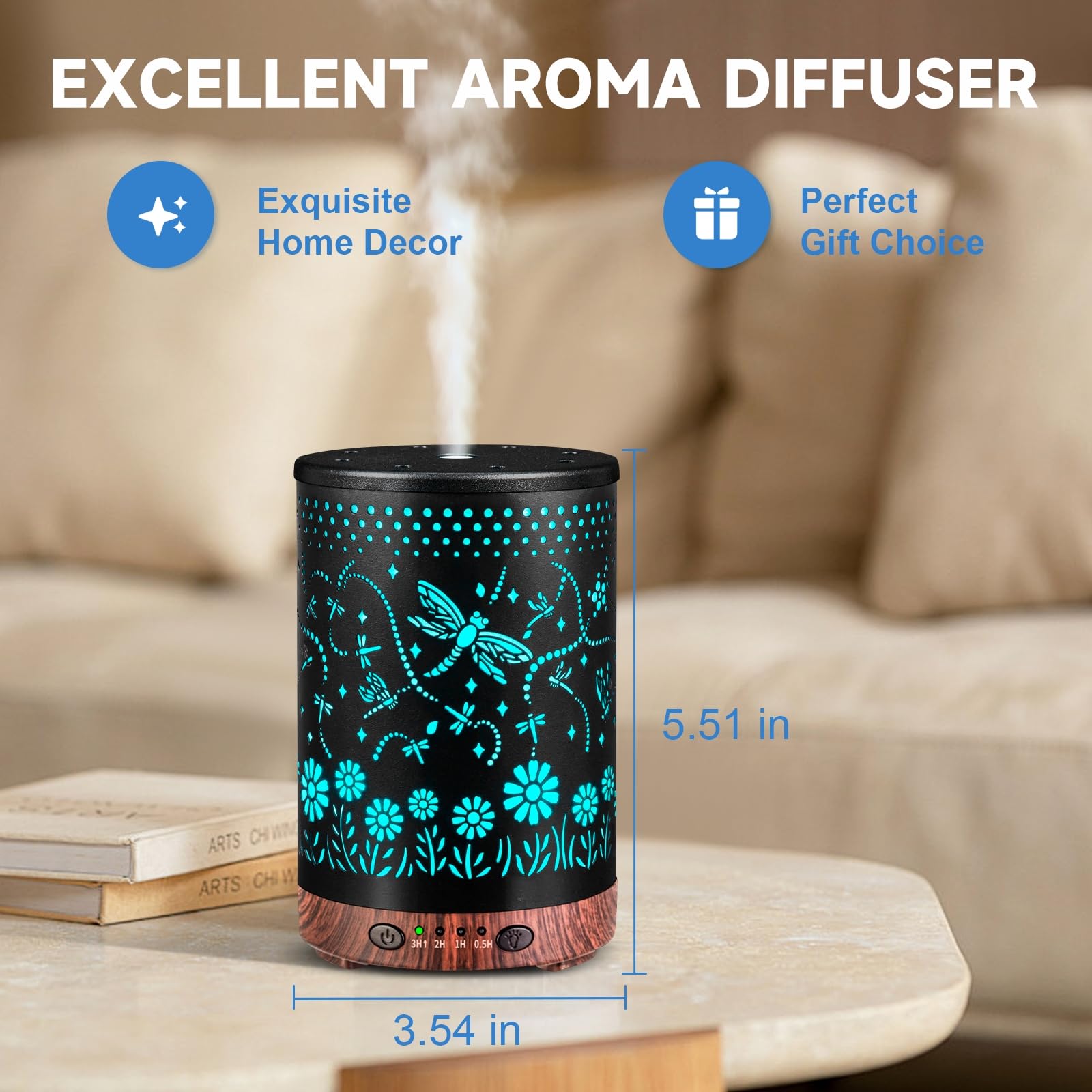 Essential Oil Diffuser 120ML Metal Aromatherapy Diffuser with Timer, Cool Mist Humidifier with Auto Shut-Off & 7 Color Lights for Home Office Spa (Tree)