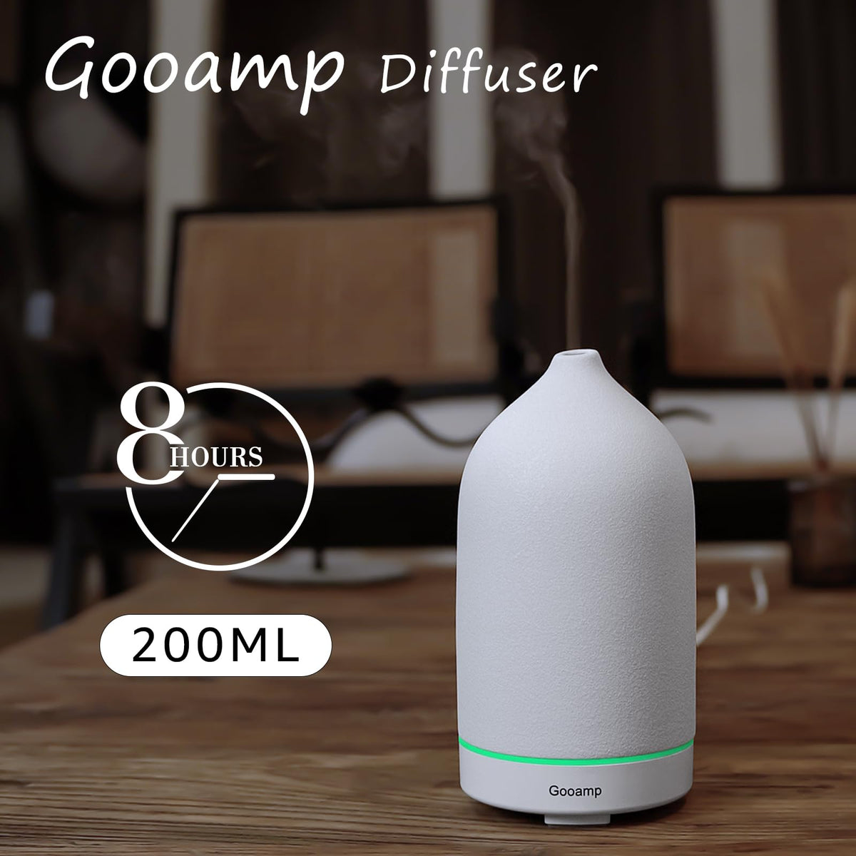 200ML Ceramic Essential Oil Diffuser - Ultrasonic Aromatherapy & Humidifier with 7-Color LED Lights, Auto Shut-Off, Wood Grain Base, 1H/3H/6H Timer | Scent for Home, Office, Yoga